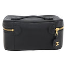 CHANEL COCO Mark vanity Pouch Calf Skin Black Gold CC Auth bs18099-3