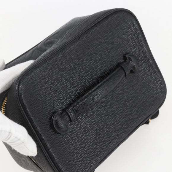 CHANEL COCO Mark vanity Pouch Calf Skin Black Gold CC Auth bs18099