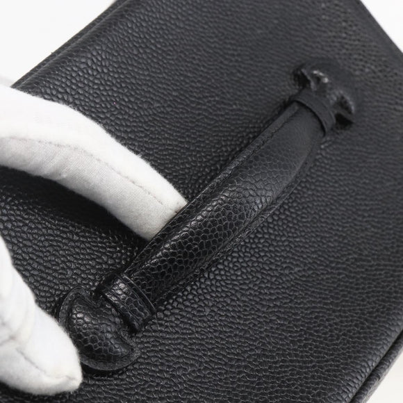 CHANEL COCO Mark vanity Pouch Calf Skin Black Gold CC Auth bs18099