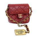CHANEL Mini Matelasse Chain Pouch Lamb Skin Red Gold CC Auth bs18102-1