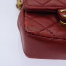 CHANEL Mini Matelasse Chain Pouch Lamb Skin Red Gold CC Auth bs18102-10