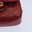 CHANEL Mini Matelasse Chain Pouch Lamb Skin Red Gold CC Auth bs18102-11