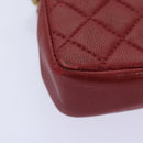 CHANEL Mini Matelasse Chain Pouch Lamb Skin Red Gold CC Auth bs18102-12