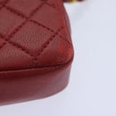 CHANEL Mini Matelasse Chain Pouch Lamb Skin Red Gold CC Auth bs18102-13