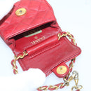 CHANEL Mini Matelasse Chain Pouch Lamb Skin Red Gold CC Auth bs18102-16