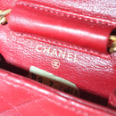 CHANEL Mini Matelasse Chain Pouch Lamb Skin Red Gold CC Auth bs18102-17