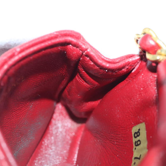 CHANEL Mini Matelasse Chain Pouch Lamb Skin Red Gold CC Auth bs18102