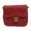 CHANEL Mini Matelasse Chain Pouch Lamb Skin Red Gold CC Auth bs18102-2