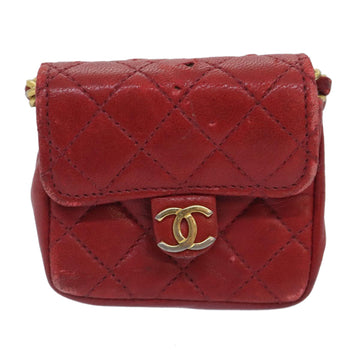 CHANEL Mini Matelasse Chain Pouch Lamb Skin Red Gold CC Auth bs18102 - 0