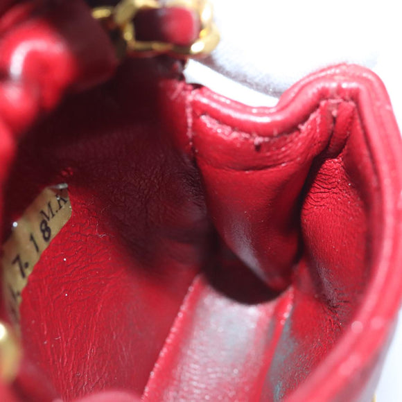 CHANEL Mini Matelasse Chain Pouch Lamb Skin Red Gold CC Auth bs18102