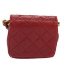 CHANEL Mini Matelasse Chain Pouch Lamb Skin Red Gold CC Auth bs18102-3