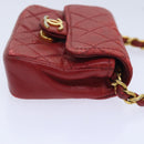 CHANEL Mini Matelasse Chain Pouch Lamb Skin Red Gold CC Auth bs18102-5