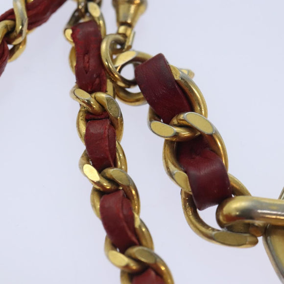 CHANEL Mini Matelasse Chain Pouch Lamb Skin Red Gold CC Auth bs18102