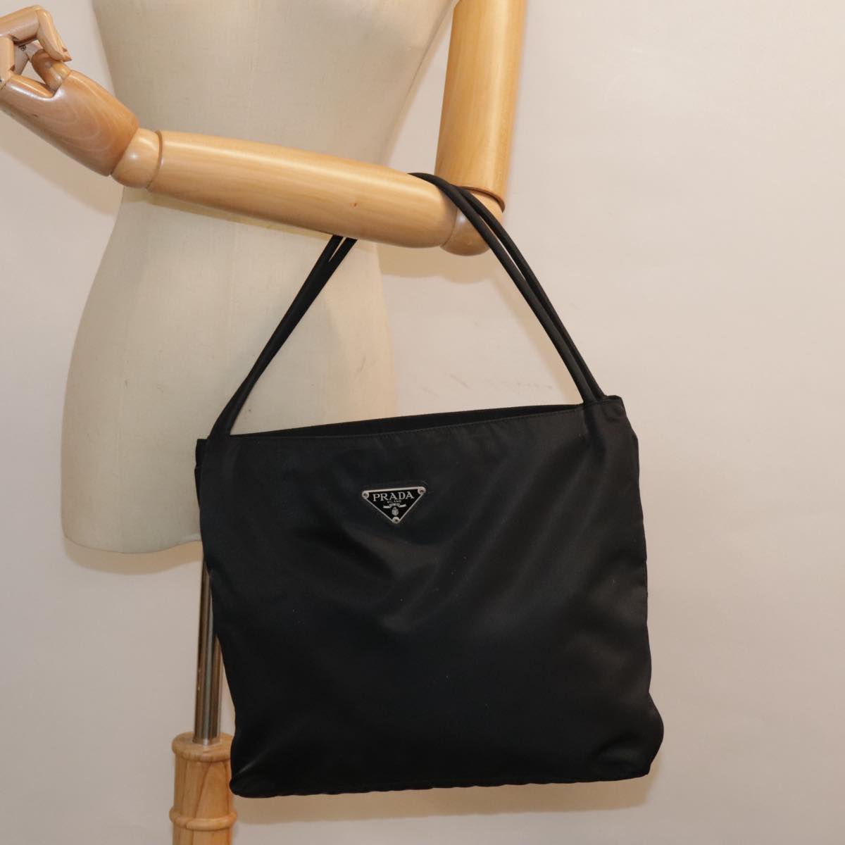 PRADA Tote Bag Nylon Black Auth bs18107