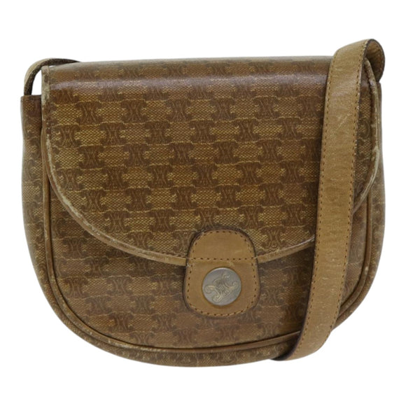 CELINE Macadam Canvas Shoulder Bag PVC Beige Auth bs18108