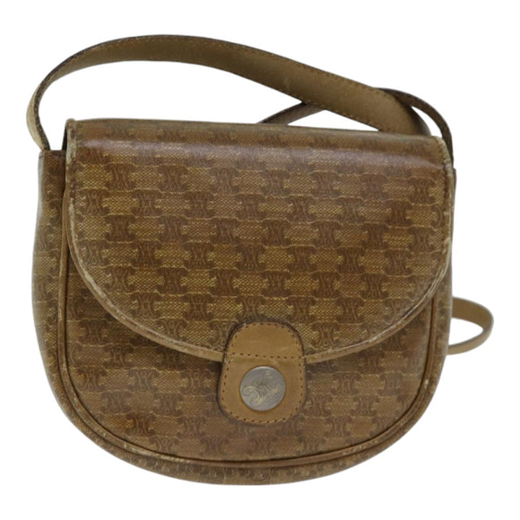 CELINE Macadam Canvas Shoulder Bag PVC Beige Auth bs18108