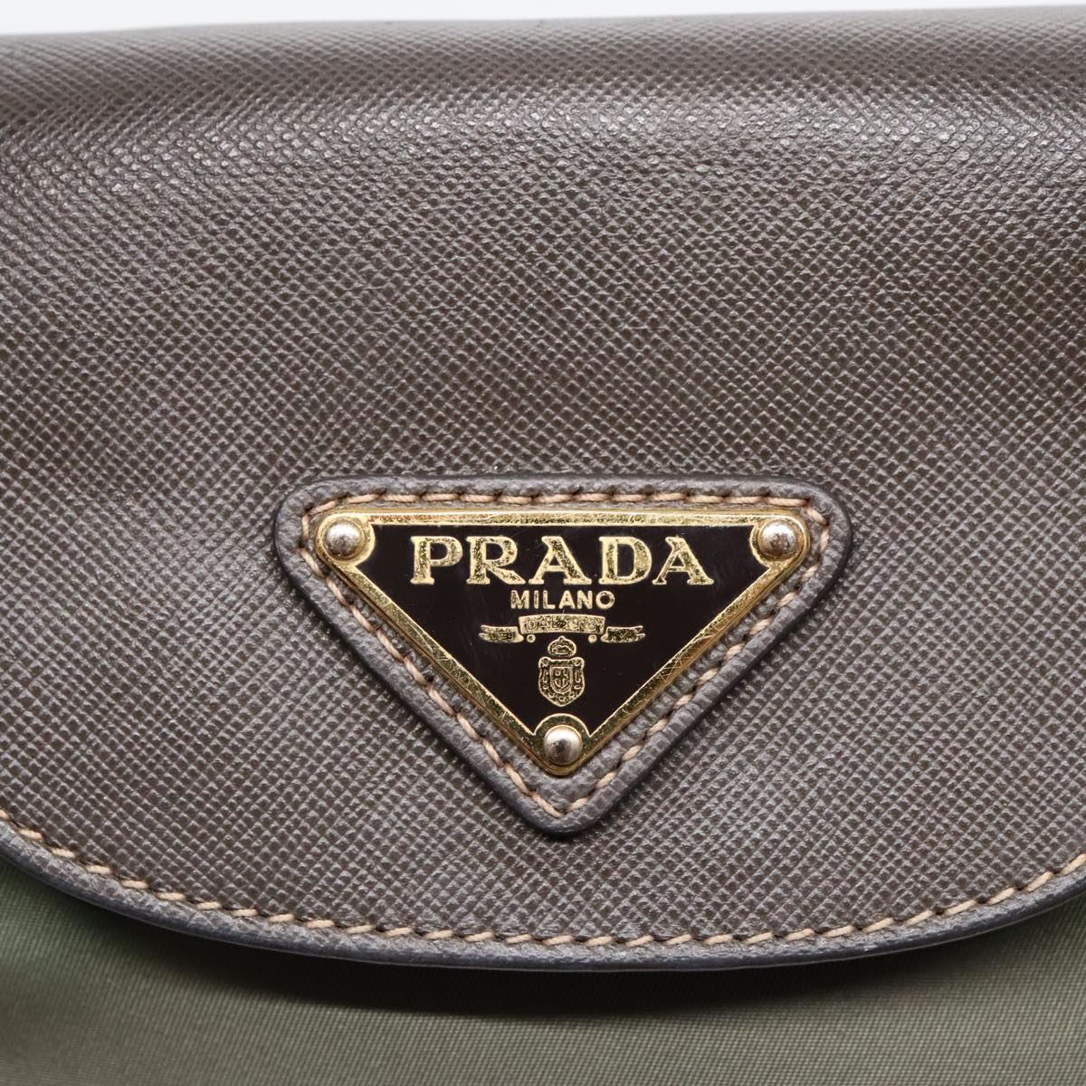 PRADA Hand Bag Nylon Khaki Auth bs18121