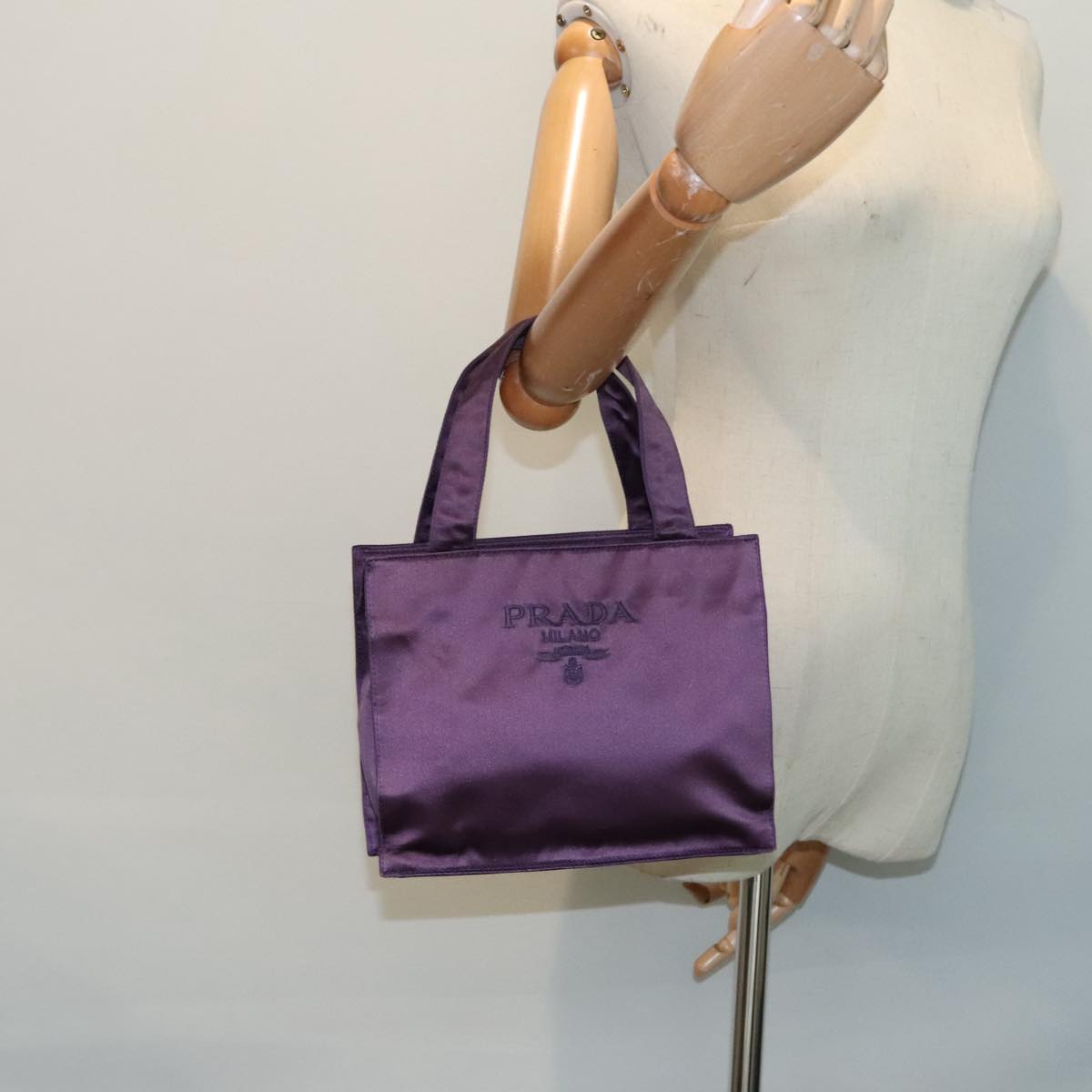 PRADA Hand Bag Satin Purple Auth bs18138