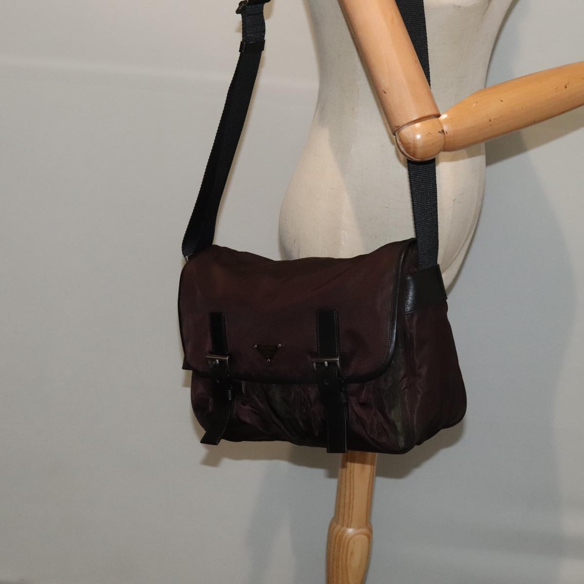 PRADA Shoulder Bag Nylon Brown Auth bs18144