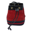 GUCCI Sherry Line Shoulder Bag Suede Red Gold Navy 550620 Auth bs18146-13
