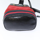 GUCCI Sherry Line Shoulder Bag Suede Red Gold Navy 550620 Auth bs18146-5