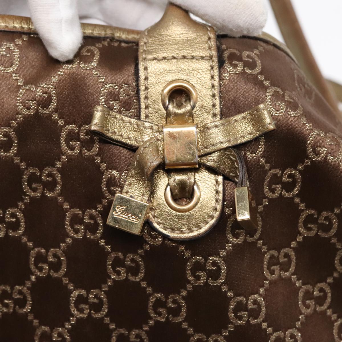 GUCCI GG Canvas Tote Bag Gold Tone Auth bs18147