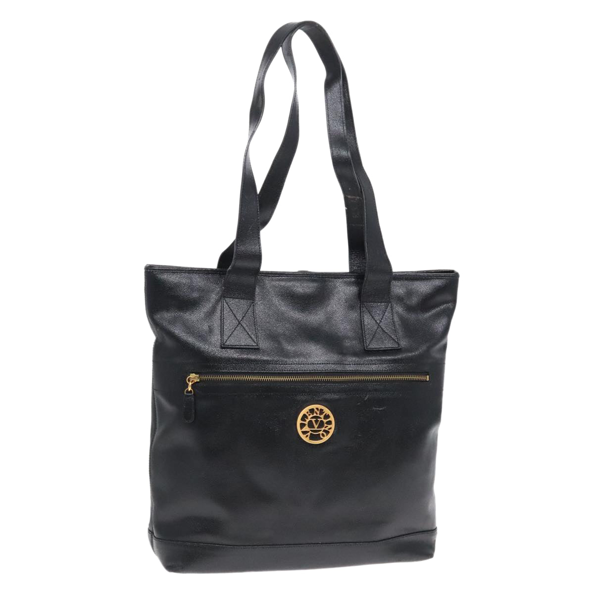 VALENTINO Tote Bag Leather Black Gold Auth bs18159