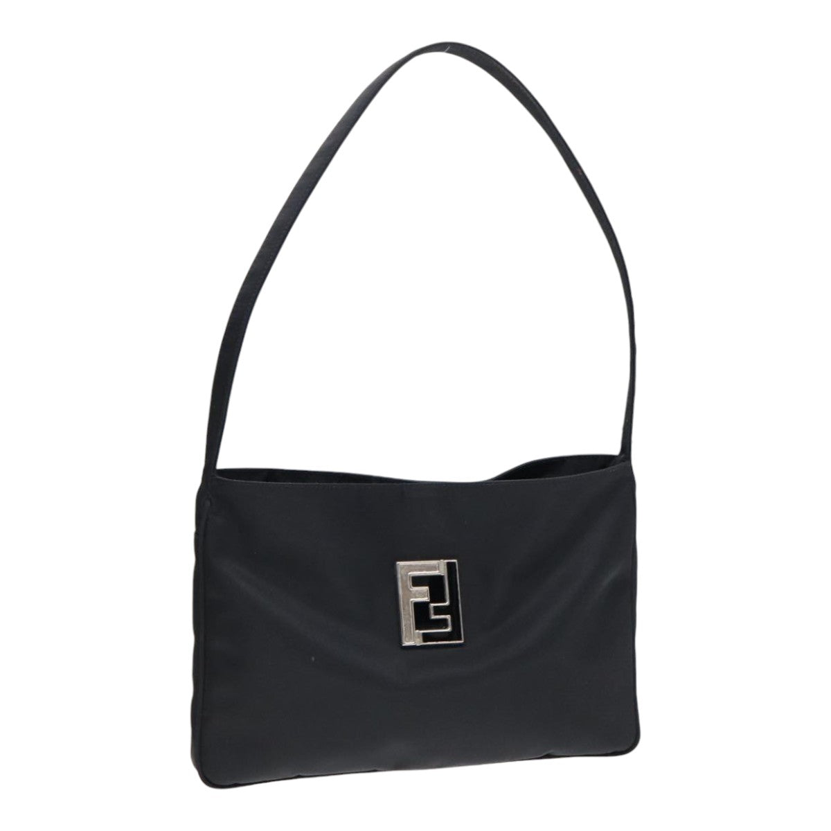 FENDI Shoulder Bag Nylon Black Silver Auth bs18165