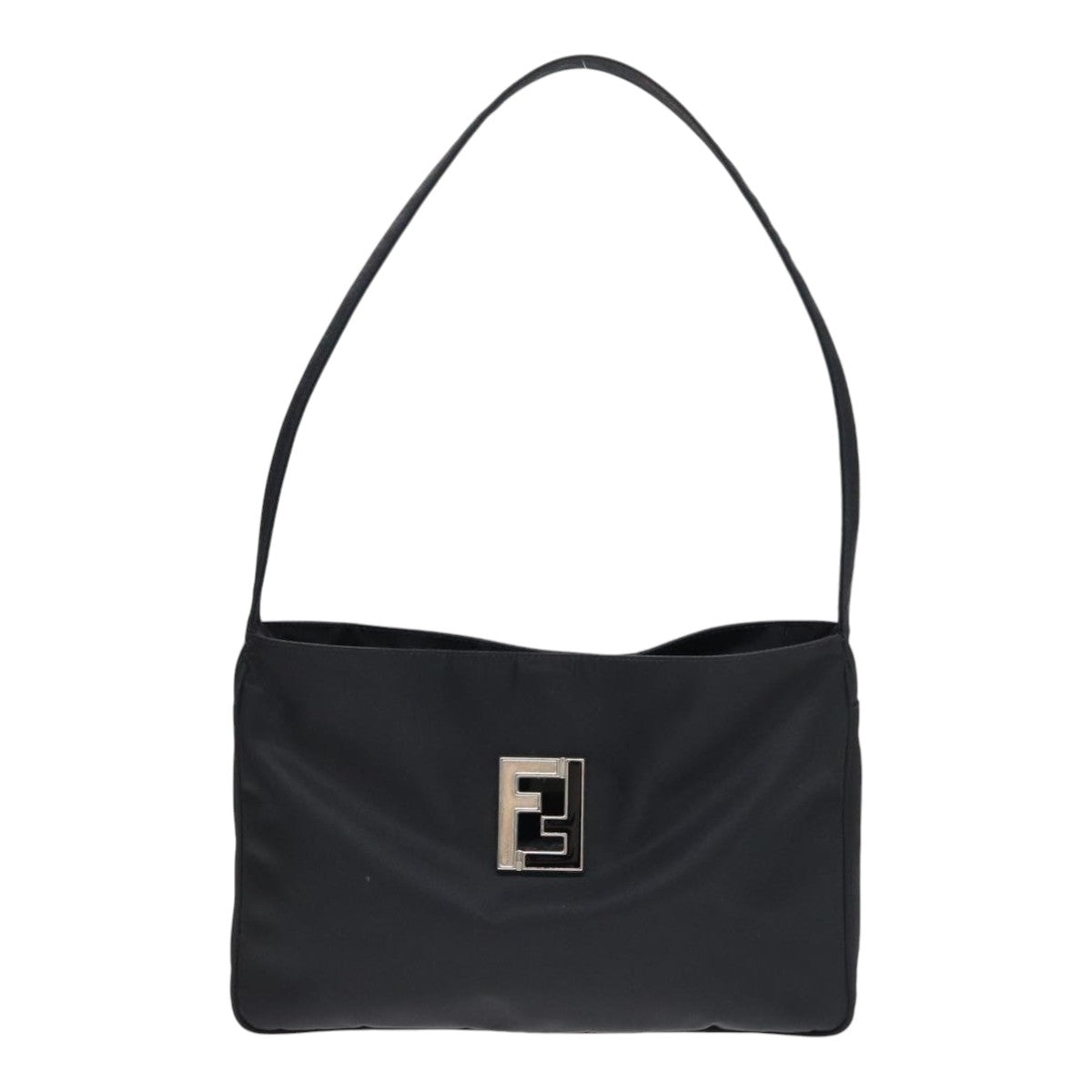 FENDI Shoulder Bag Nylon Black Silver Auth bs18165