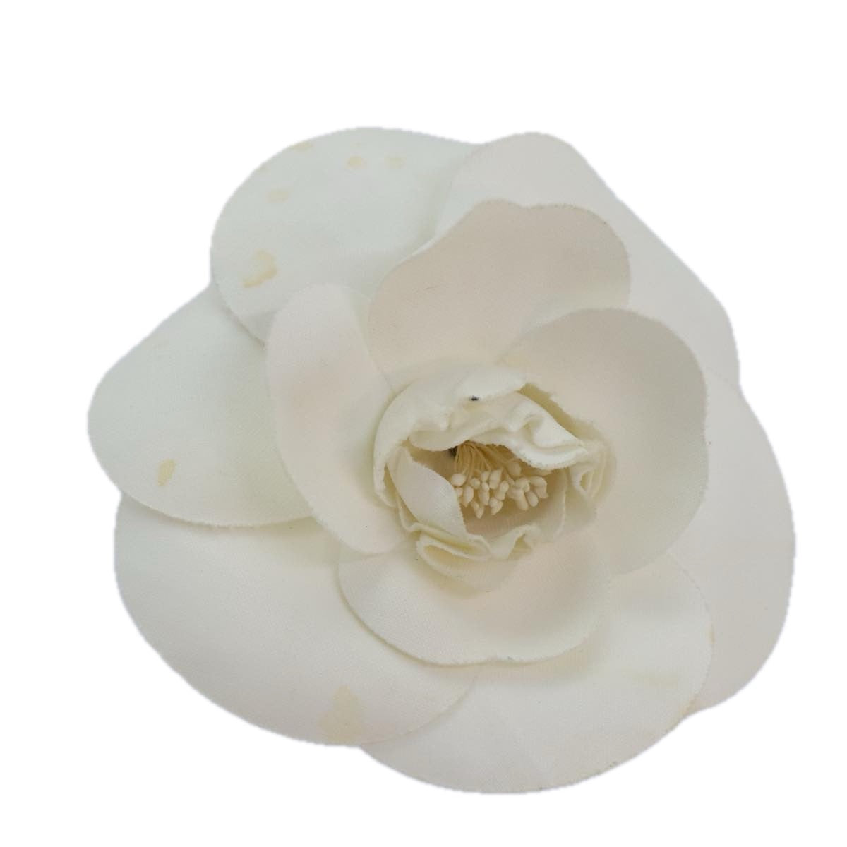 CHANEL Camelia Brooch Canvas White CC Auth bs18166