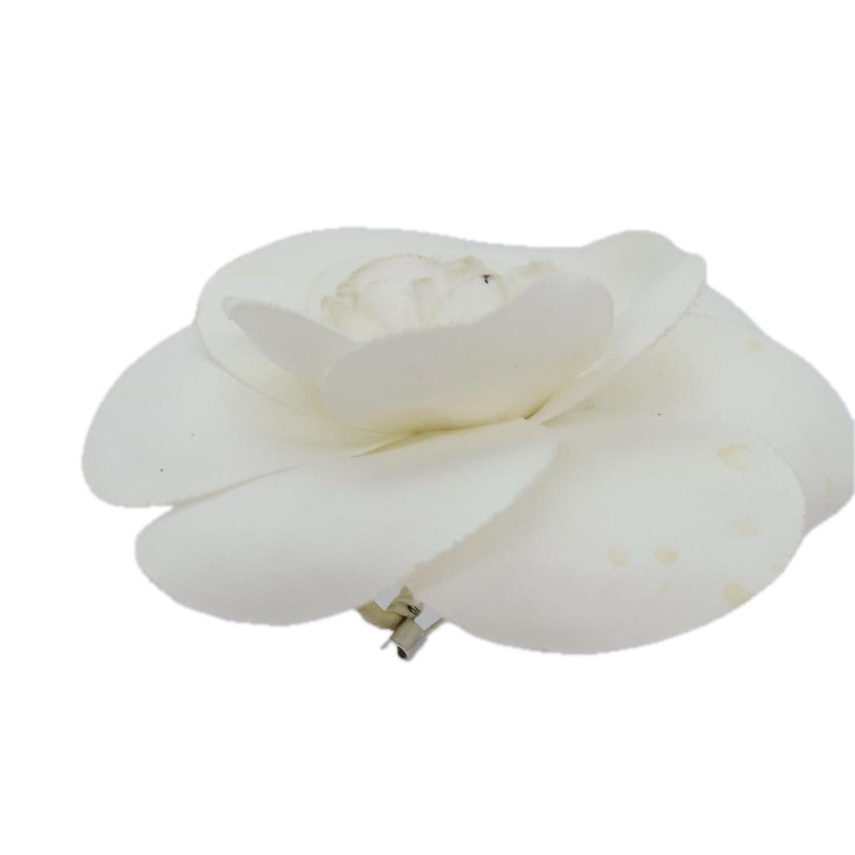 CHANEL Camelia Brooch Canvas White CC Auth bs18166