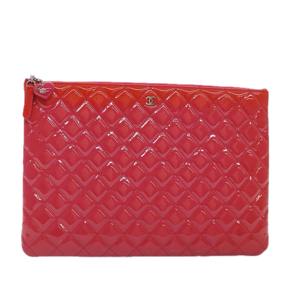 CHANEL Matelasse Clutch Bag patent Pink CC Auth bs18168