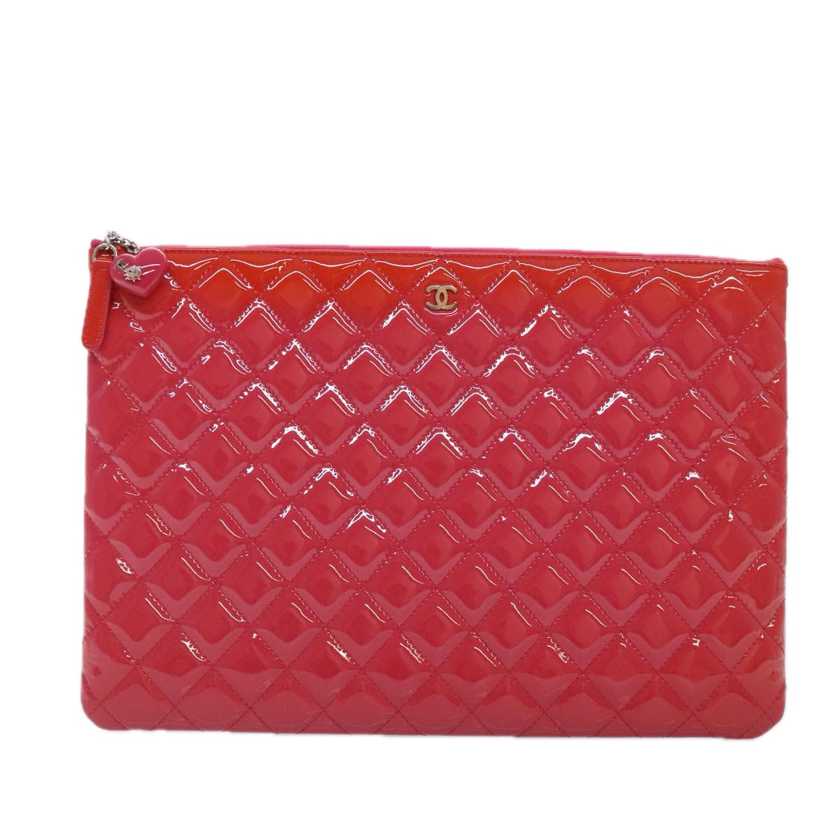 CHANEL Matelasse Clutch Bag patent Pink CC Auth bs18168