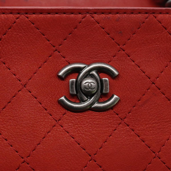 CHANEL Matelasse Chain Boy Chanel Shoulder Bag Leather Orange CC Auth bs18169