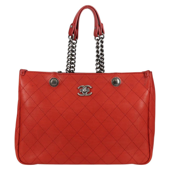 CHANEL Matelasse Chain Boy Chanel Shoulder Bag Leather Orange CC Auth bs18169