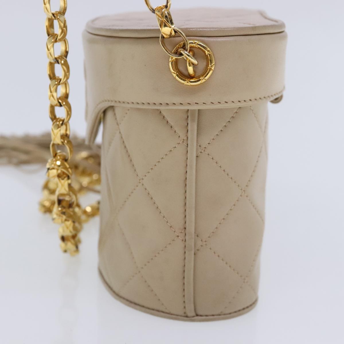 CHANEL Matelasse Chain Shoulder Bag Lamb Skin Beige Gold CC Auth bs18171