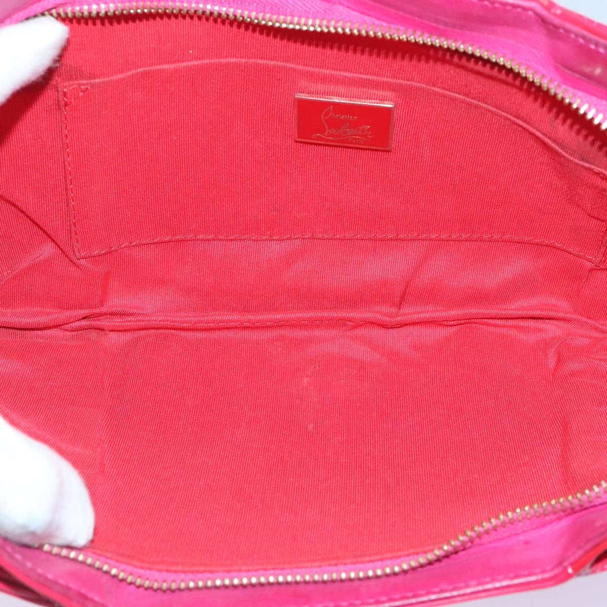 Christian Louboutin Clutch Bag Patent leather Pink Gold Auth bs18174