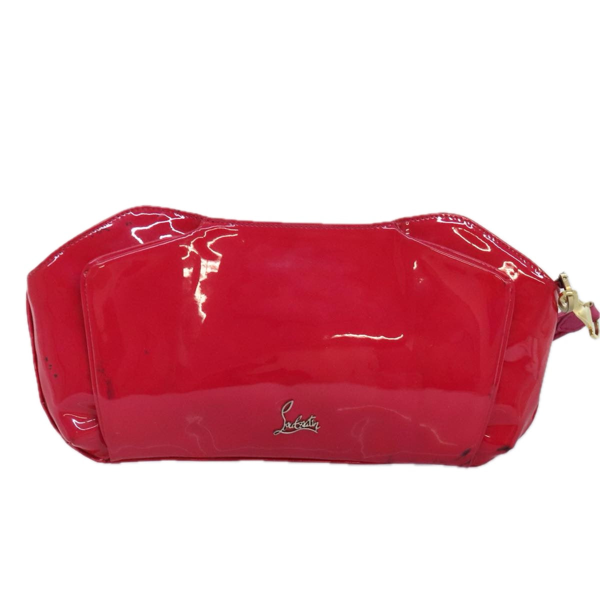 Christian Louboutin Clutch Bag Patent leather Pink Gold Auth bs18174