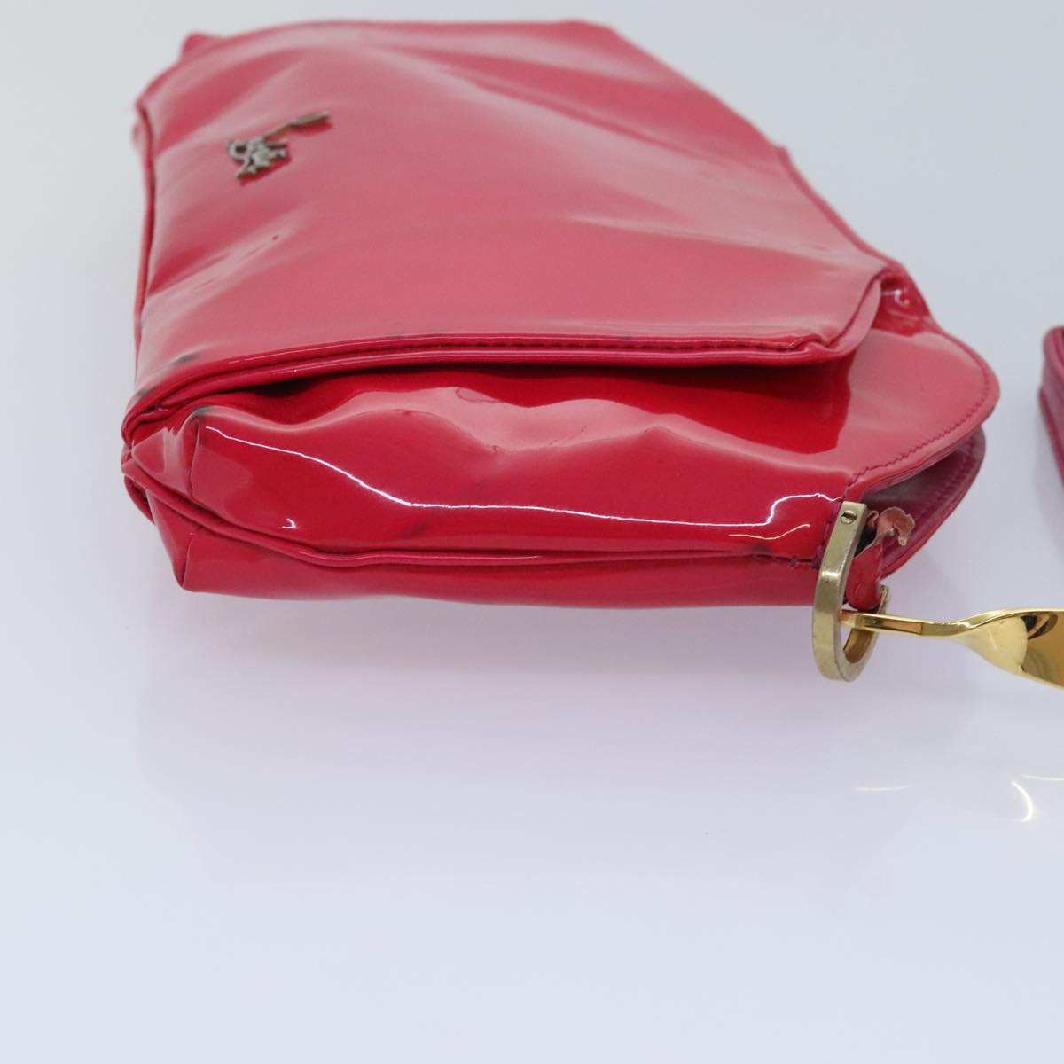 Christian Louboutin Clutch Bag Patent leather Pink Gold Auth bs18174