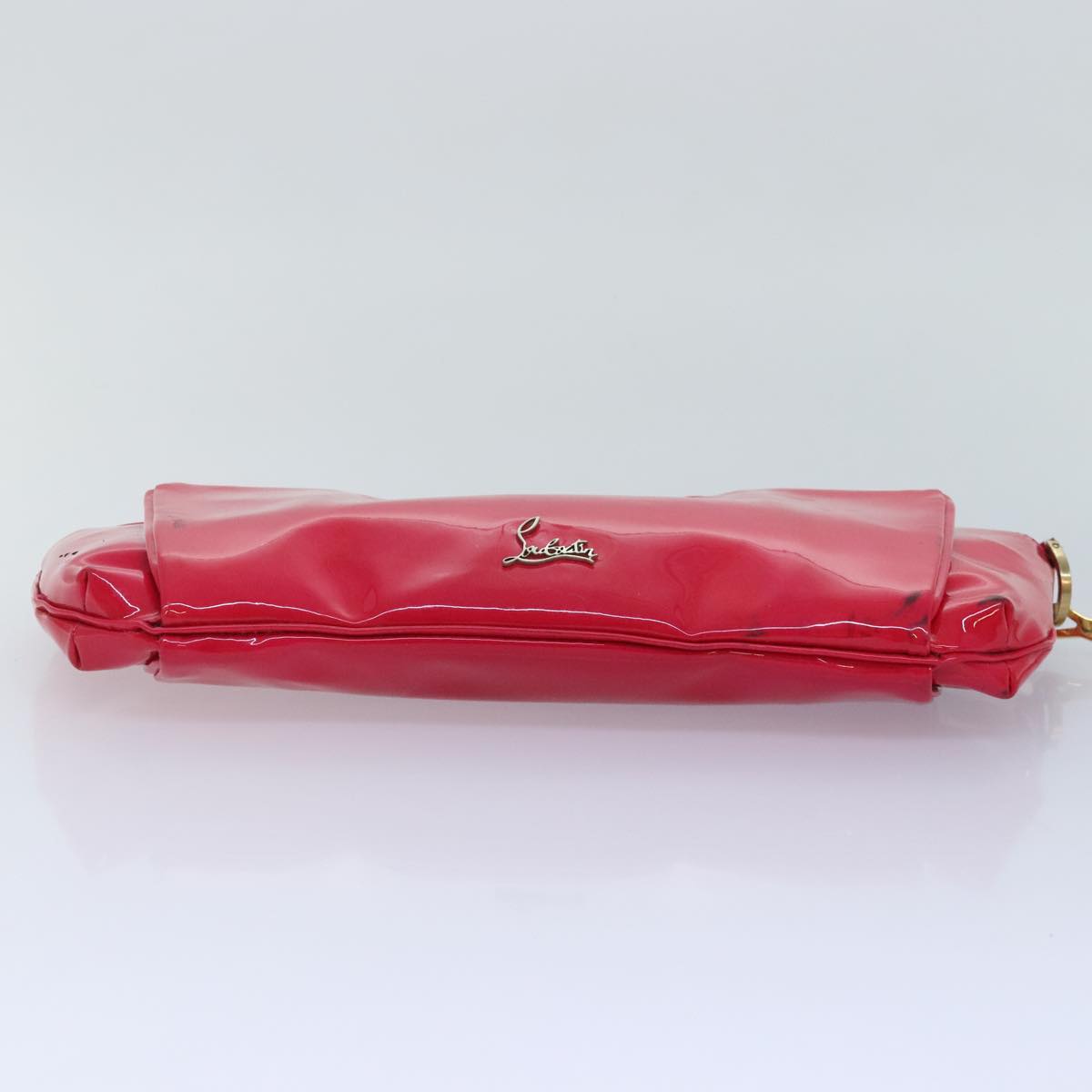 Christian Louboutin Clutch Bag Patent leather Pink Gold Auth bs18174