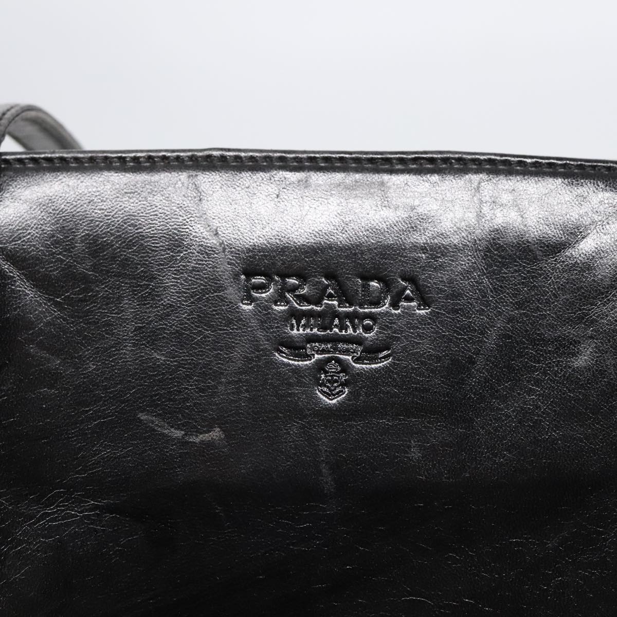 PRADA Shoulder Bag Leather Black Auth bs18201