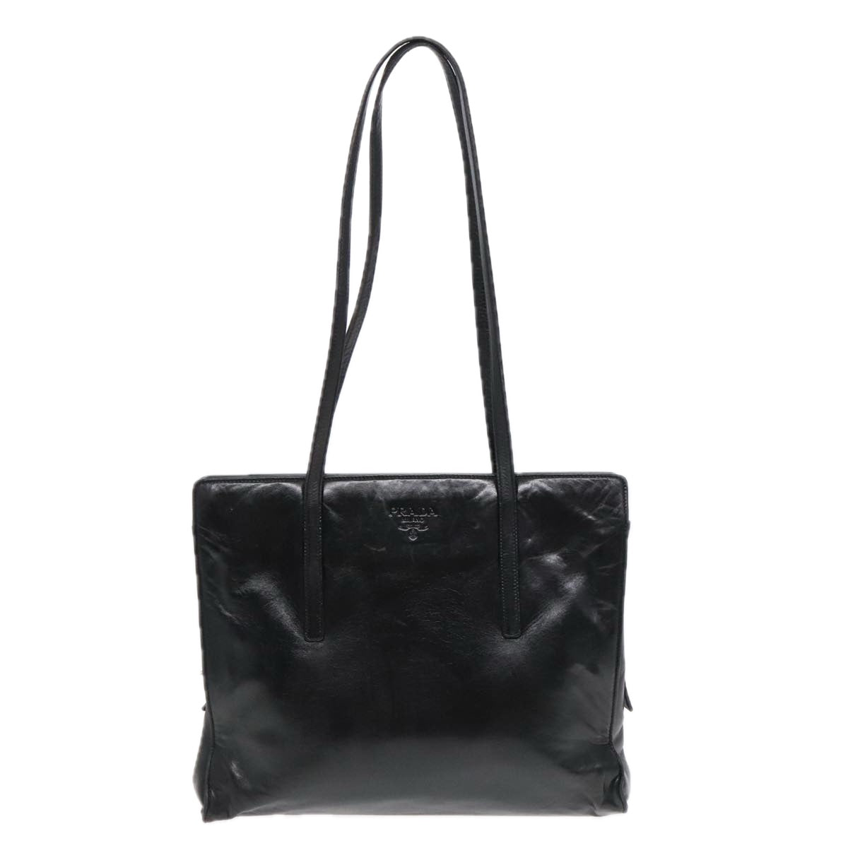 PRADA Shoulder Bag Leather Black Auth bs18201