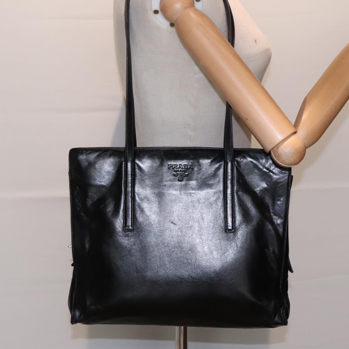 PRADA Shoulder Bag Leather Black Auth bs18201