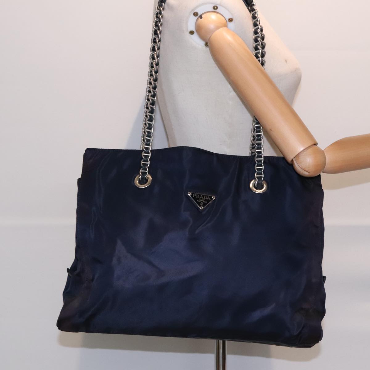 PRADA Chain Shoulder Bag Nylon Navy Auth bs18202