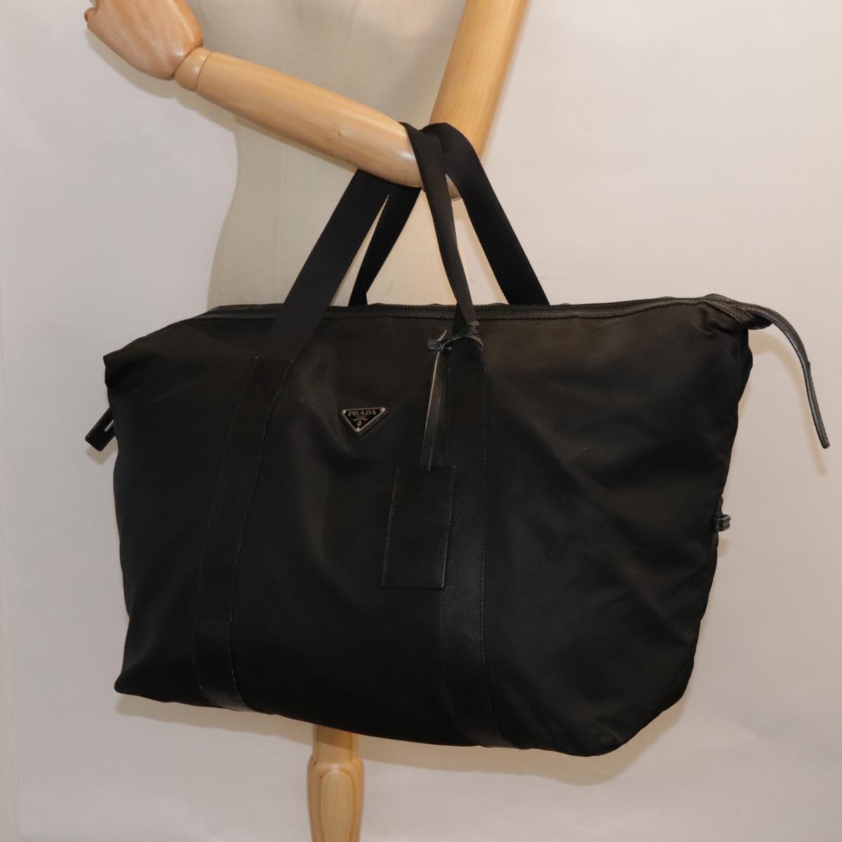 PRADA Boston Bag Nylon Black Auth bs18203