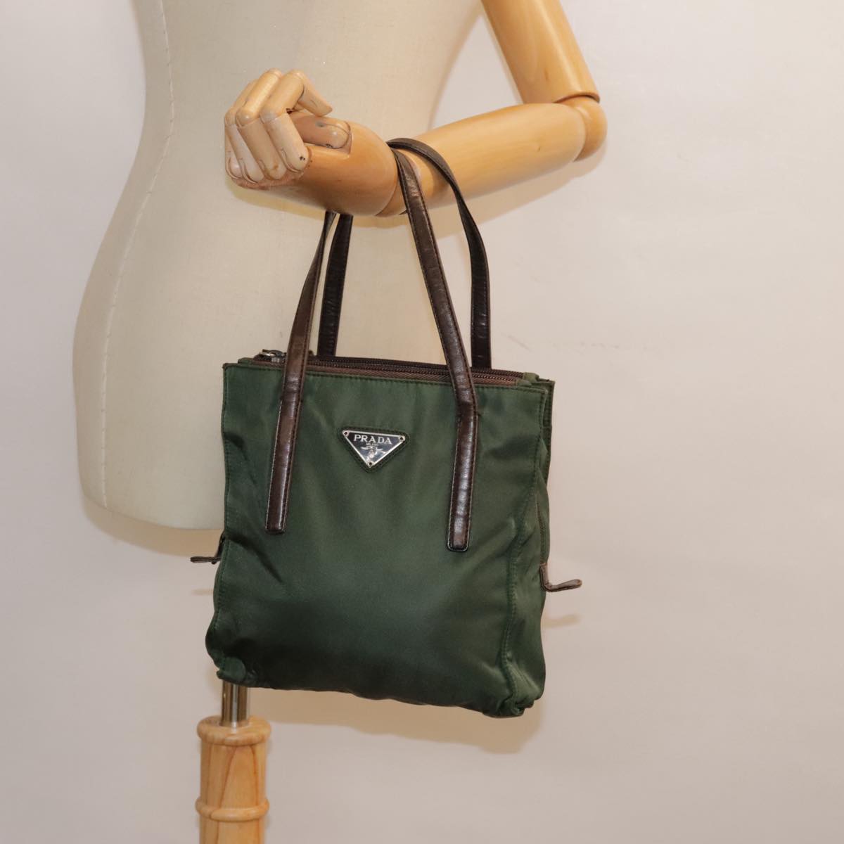 PRADA Hand Bag Nylon Green Auth bs18209