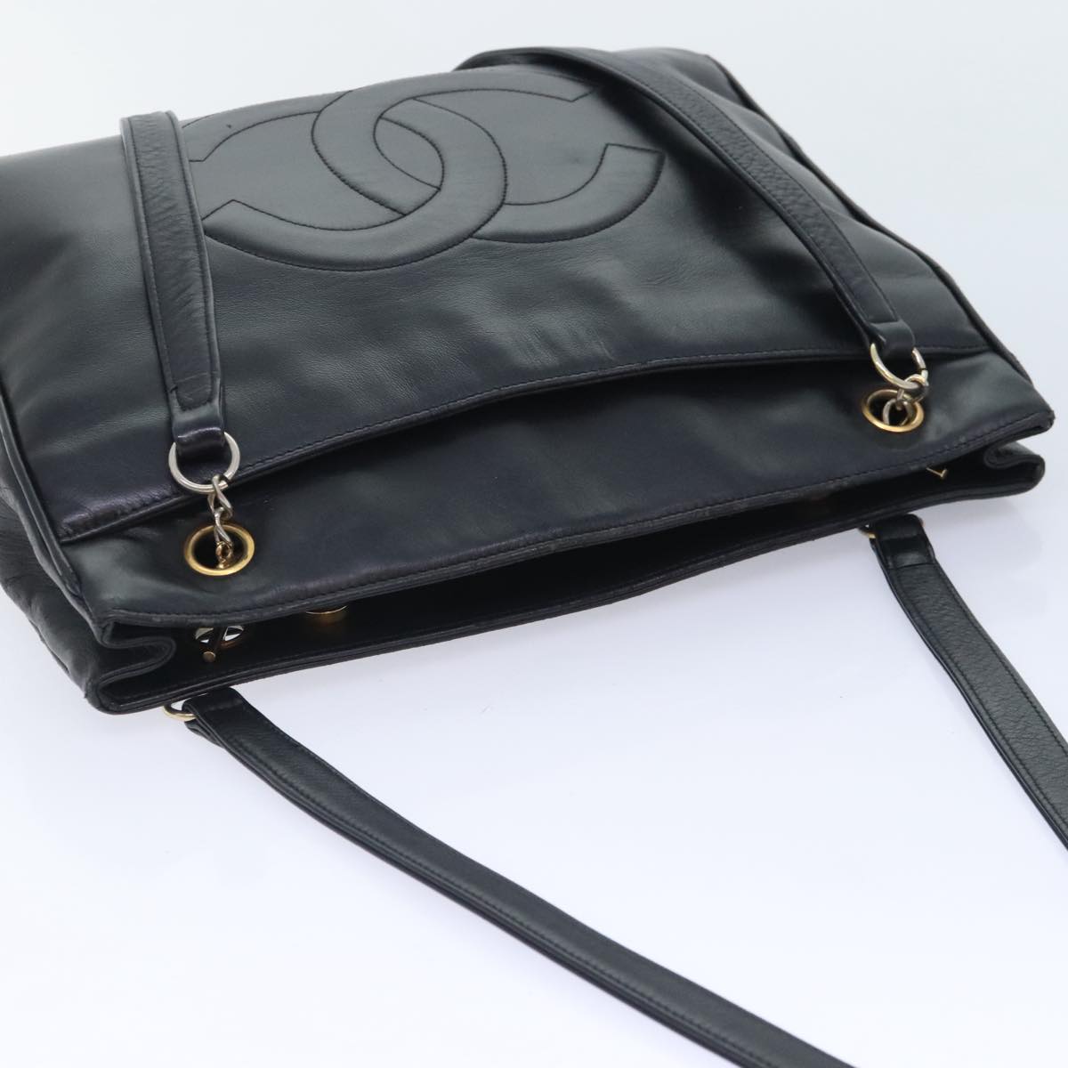 CHANEL Shoulder Bag Leather Black CC Auth bs18212