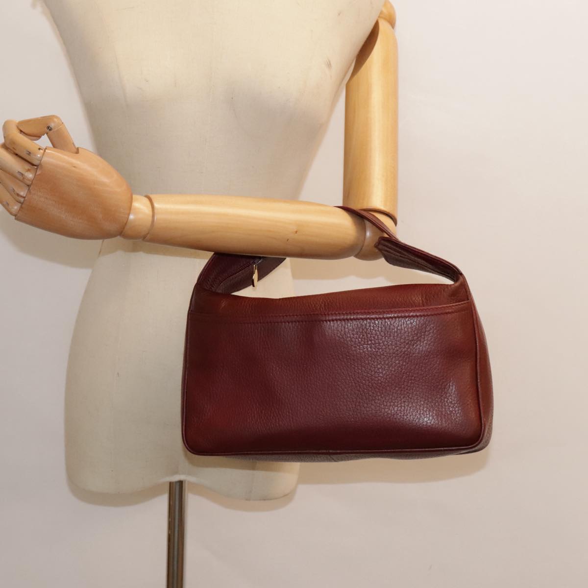 CARTIER Must Line Hand Bag Leather Bordeaux Auth bs18220