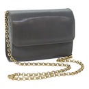 Salvatore Ferragamo Chain Shoulder Bag Leather Gray Gold Auth bs18233-1