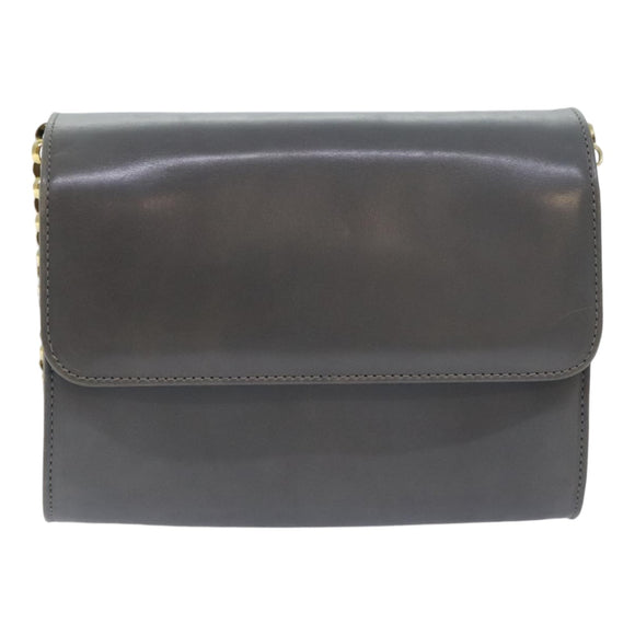 Salvatore Ferragamo Chain Shoulder Bag Leather Gray Gold Auth bs18233